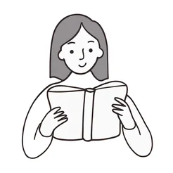 Free book club clipart of a woman reading in black and white
